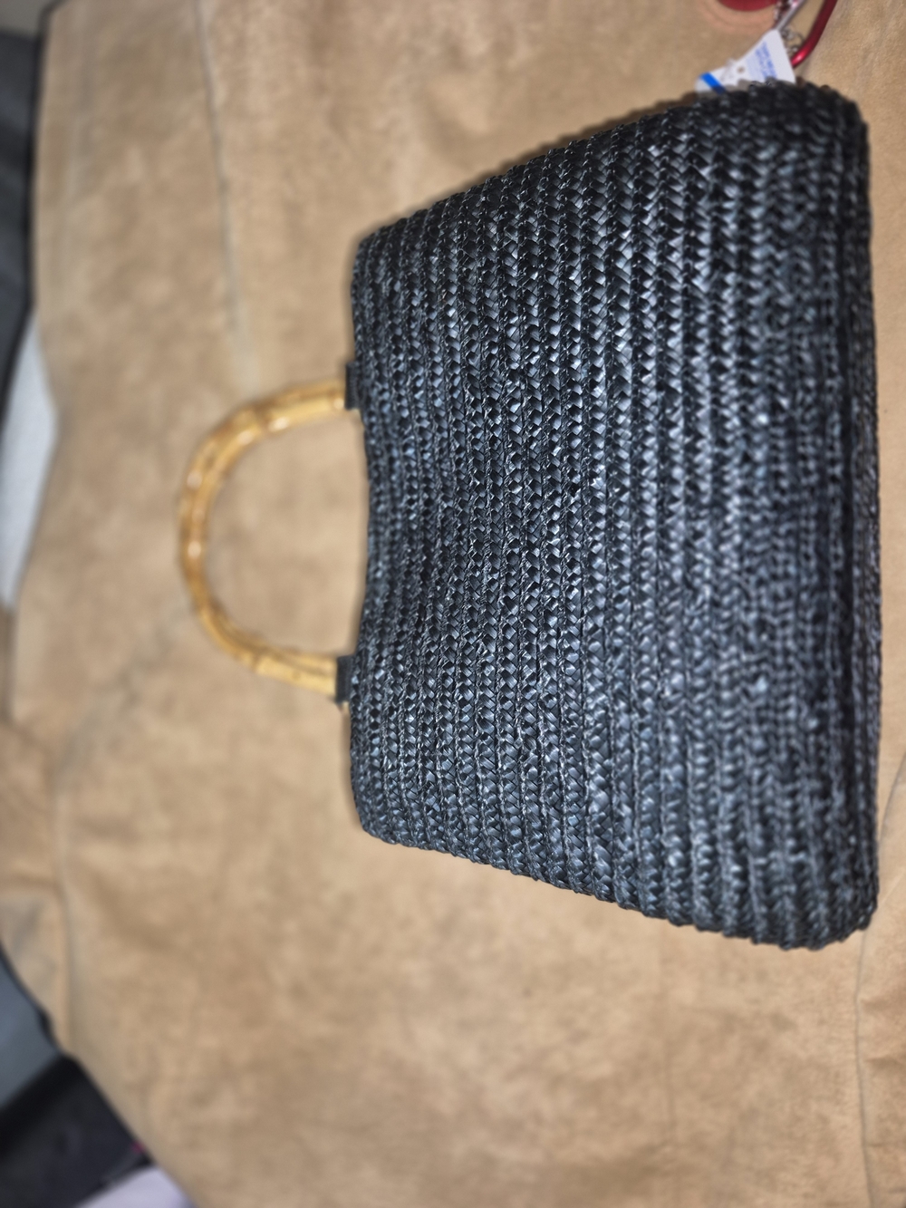 St. John's Bay Black Woven Tote with Bamboo Handles
